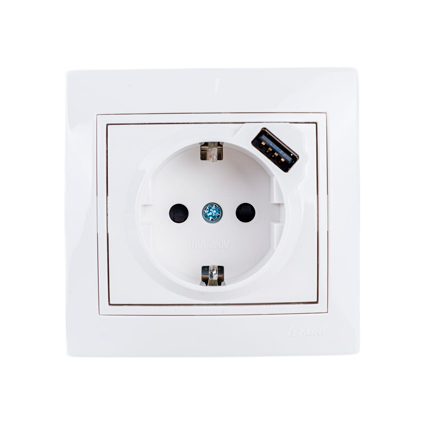 Розетка 1-м СП Мира 16А с/з+USB разъем бел. Lezard 701-0202-181