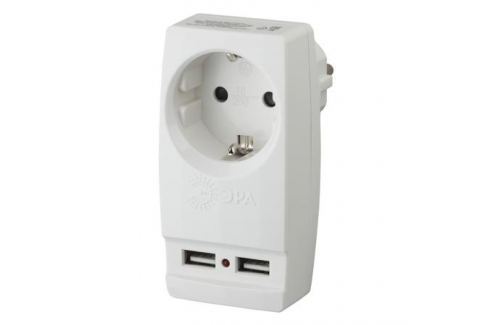 Адаптер SP-1e-USB-W "Polynom" 1-м 220В+2хUSB 2100мА с/з бел. ЭРА Б0026332