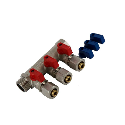 Коллектор с отсекающими кранами 3/4 х 3 вых. 1/2"х16 нар. (SF070616-3)