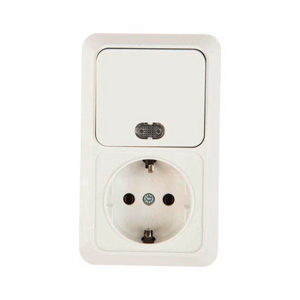 Блок 1кл ОП Олимп выкл. с подс.+роз. с заземл. верт.бел. Universal O0039