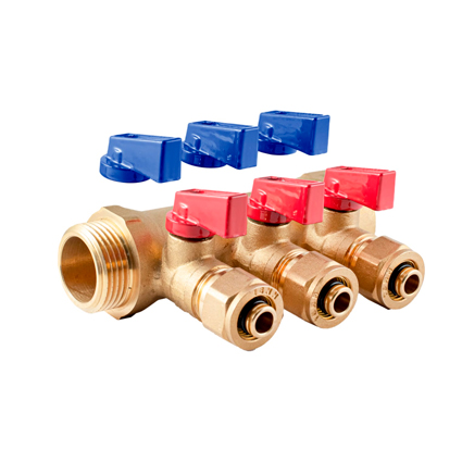 Коллектор с краном SF 071016-3 1 х 3 вых. х16 нар.