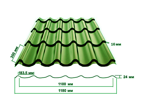 М/ч Монтеррей 500х1180х0,4 (зеленый RAL 6005)