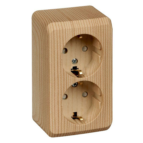 Розетка 2-м ОП Этюд Дача 16А с заземл. защ.шторки сосна SchE PA16-008d