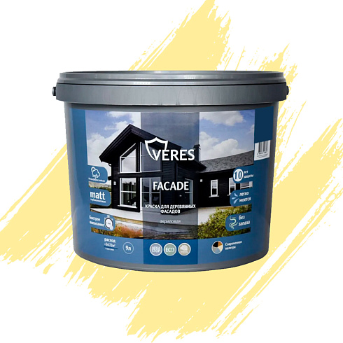 Краска "FACADE" для деревянных фасадов акриловая "Слоновая кость" 9л "Veres"