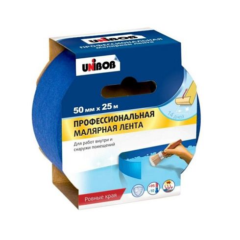 Скотч малярный Профи 50ммх25м для наружных работ, синий "Unibob" (134850)