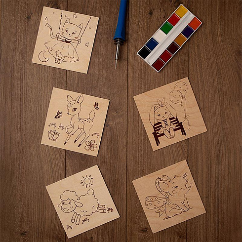 Доска для выжигания Rexant "Для мальчиков" (н-р 5шт 150х150мм) (12-0933)