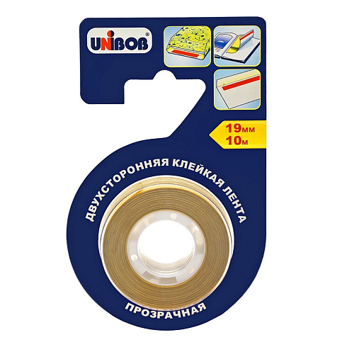 Скотч двухсторонний 19ммх10м прозрачн. для фиксац.бумаги и пленки "Unibob"