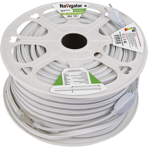 Лента светодиод. Navigator 71 932 Зеленый в белом силиконе 220V