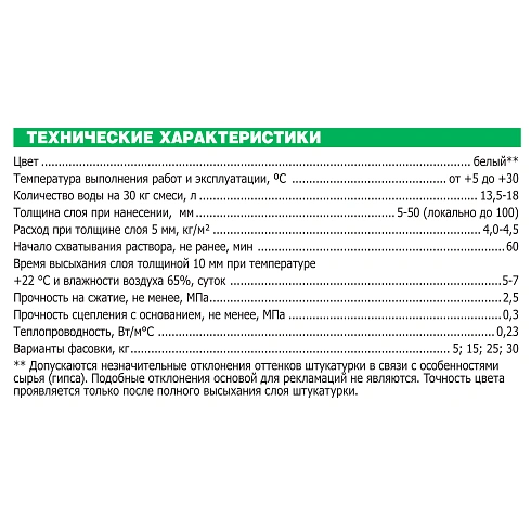 Штукатурка гипсовая ТЕПЛОН БЕЛЫЙ 30 кг