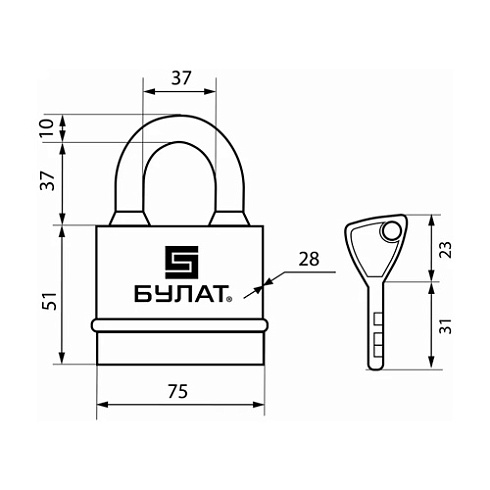 Замок навесной ВС 3-Н75 5 ключей, всепогодный "Булат" (257037)
