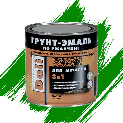 ГРУНТ-ЭМАЛЬ ПО РЖАВЧИНЕ "DALI" 3 в 1 гладкая зеленая 0,75 Л (6) Рогнеда