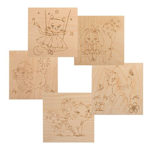 Доска для выжигания Rexant "Малыши зверята" (н-р 5шт 150х150мм) (12-0933)