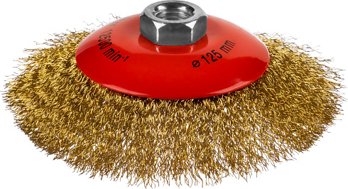 Щетка коническая для УШМ, витая латун. сталь. пров., 0,3мм,115мм MIRAX (35143-115)