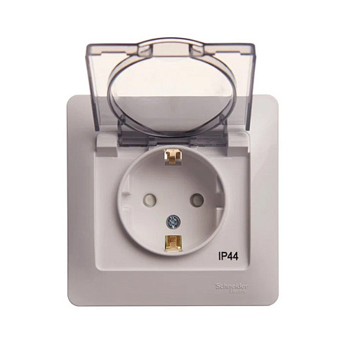 Розетка 1-м Glossa с/з со шторками и крышкой 16А в сборе белая IP44  Sche GSL000148