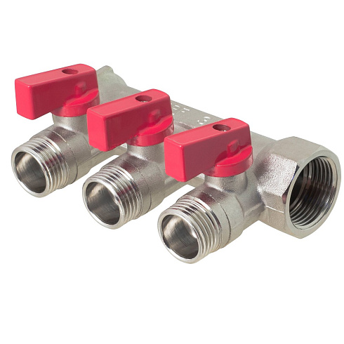 Коллектор с шаровыми кранами 3/4 х 3 вых. 1/2 нар.