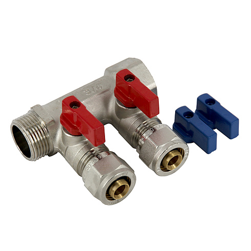 Коллектор с отсекающими кранами 3/4 х 2 вых. 1/2"х16 нар. (SF070616-2)