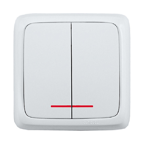 Выключатель 2-кл.ОП Альфа 10А с индик. с изолир. пластиной бел. HEGEL BA10-154