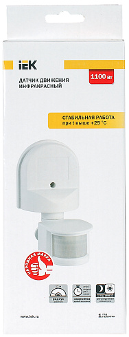 Детектор движ. ДД008 180 град. 1100Вт бел. ИЭК LDD10-008-1100-001