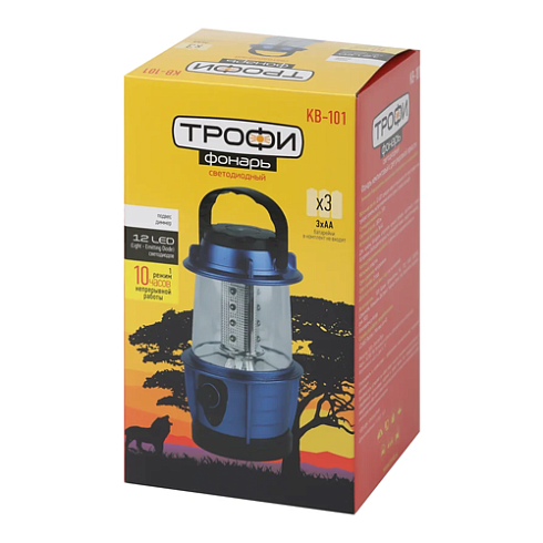 Фонарь КВ-101 кемпинговый светодиод 12LED син.металлик Трофи Б0054482 (3хAA)