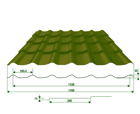 М/ч Монтеррей 3000х1180х0,4 (зеленый RAL 6005)