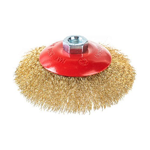 Щетка коническая для УШМ, витая латун.стальная проволока, 0,3мм,125мм/М14 "Кедр" 148-0125