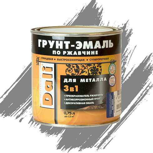 ГРУНТ-ЭМАЛЬ ПО РЖАВЧИНЕ "DALI" 3 в 1 гладкая серая (RAL 7004) 0,75 Л (6) Рогнеда