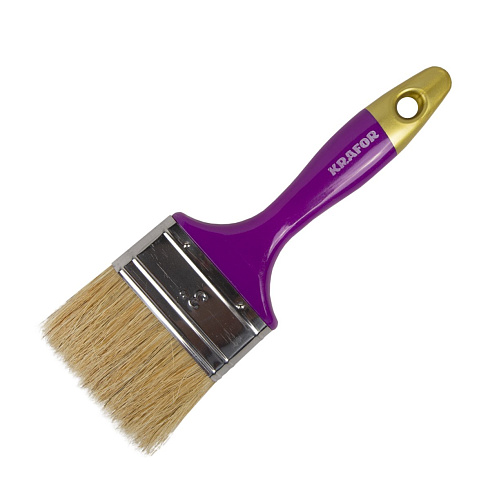 Кисть плоская №3 пласт.ручка натур.щетина Krafor 003-0030