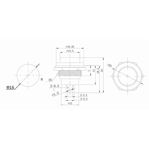 Выключатель-кнопка металл 2А 220V красная (ON-OFF) Rexant 36-3351