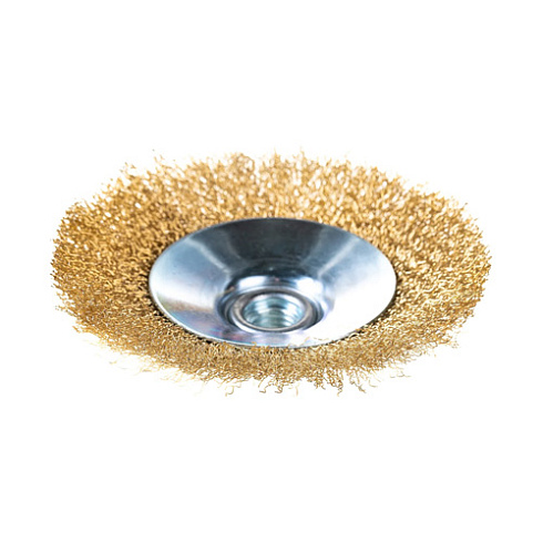 Щетка коническая для УШМ, витая латун.стальная проволока, 0,3мм,125мм/М14 "Кедр" 148-0125