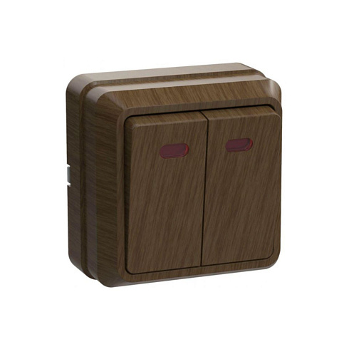 Выключатель 2-кл ОП Октава 10А IP20 ВС20-2-1-ОД с индикацией дуб IEK EVO21-K04-10-DC