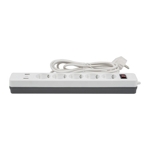 Удл. с сетевым фильтром 5х3м+2USB+1TYPE C, с/з,10A 2500Вт S-GSR5-3 U2C1 White/Grey Uniel UL-00012109