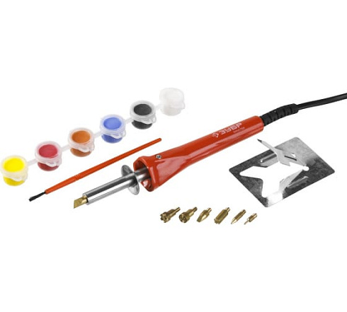 Прибор для выжигания с набором насадок(7шт) и красками "ЗУБР МАСТЕР" (55425)