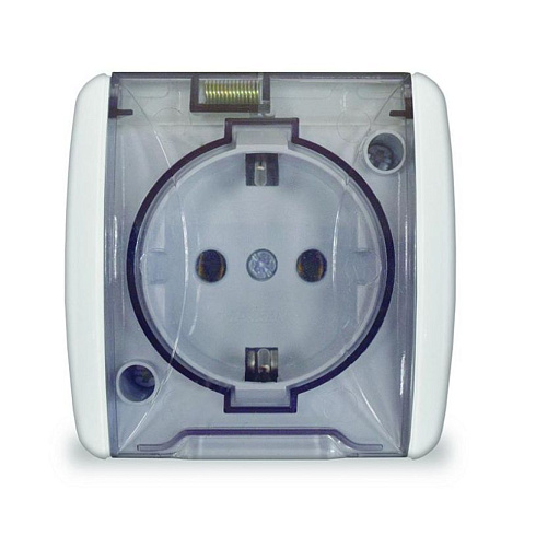 Розетка 1-м ОП Клио IP54 с/з с прозр.крышкой бел. Universal K2229