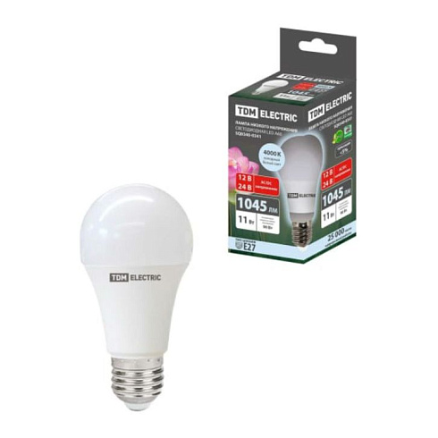 Лампа светодиод. низковольт. 11Вт 12-24В А60 E27 4000K TDM