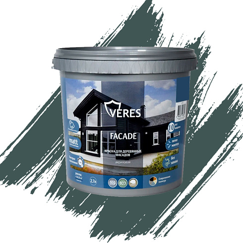 Краска "FACADE" для деревянных фасадов акриловая "Теплый камень" 9л "Veres"