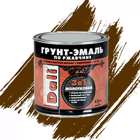 ГРУНТ-ЭМАЛЬ ПО РЖАВЧИНЕ "DALI" 3 в 1 молотковая коричневая 0,75 Л (6) Рогнеда