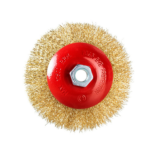 Щетка коническая для УШМ, витая латун.стальная проволока, 0,3мм,125мм/М14 "Кедр" 148-0125