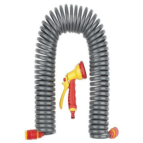 Набор GRINDA поливоч:Шланг спир. 3/8х15м,пистолет-расп,адаптеры (428495)