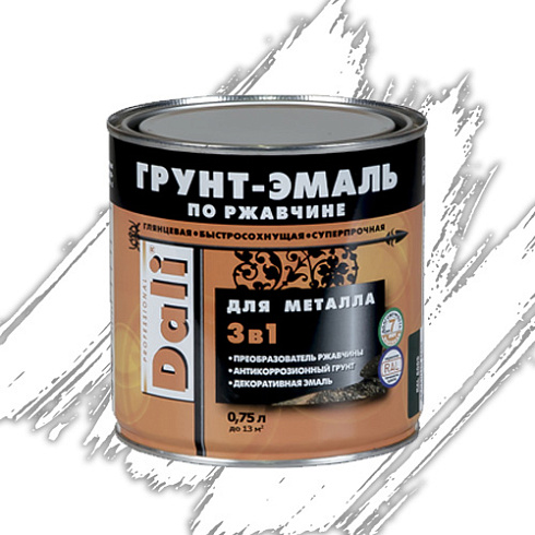 ГРУНТ-ЭМАЛЬ ПО РЖАВЧИНЕ "DALI" 3 в 1 гладкая белая 0,75 Л (6) Рогнеда