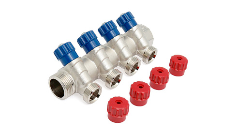 Коллектор 45" регул. вентилями 3/4 x 4 вых. 1/2 нар.