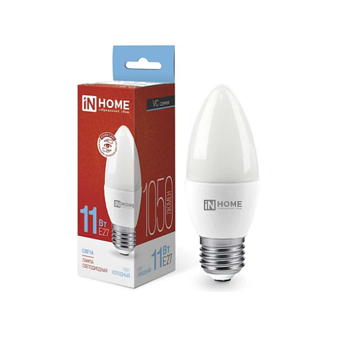 Лампа светодиод. LED-свеча 11вт 6500К хол.бел Е27 IN HOME (4690612024868)