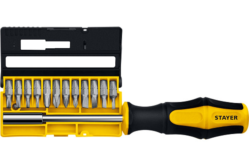 Отвертка-битодержатель (Набор) с насадками 13шт STAYER Hercules-B13 (25813)