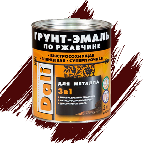 ГРУНТ-ЭМАЛЬ ПО РЖАВЧИНЕ "DALI" 3 в 1 гладкая коричневая 2,0 Л (3) Рогнеда