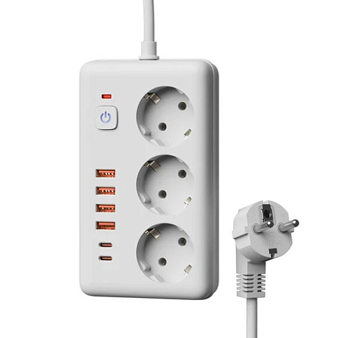 Удл. с сетевым фильтром 3х5м+4USB,10A 2500Вт ПВС3х1 белый Космос (2002660)