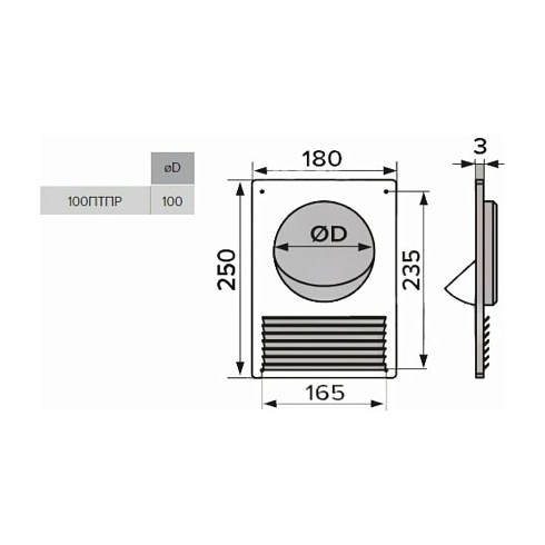 Площадка торцевая для воздуховода 100 мм с решеткой пластик (100ПТПР) (215581)