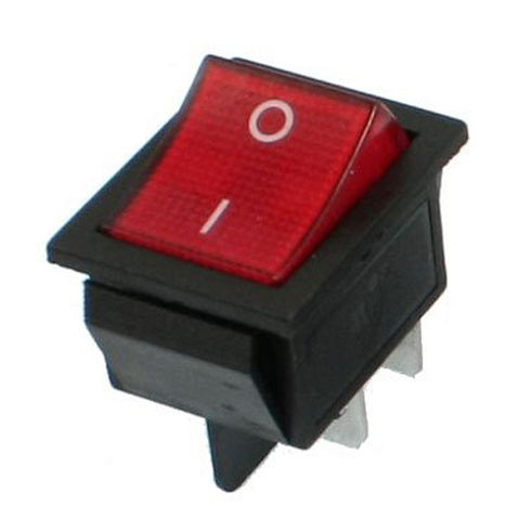 Переключатель клавишн. (1клав) 15А/250V красный, неон.лампочка  Rexant 36-2210