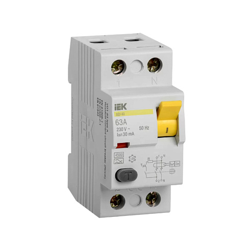 Выкл.диф.тока 2п 63А 30mA тип АС ВД1-63 ИЭК MDV10-2-063-030