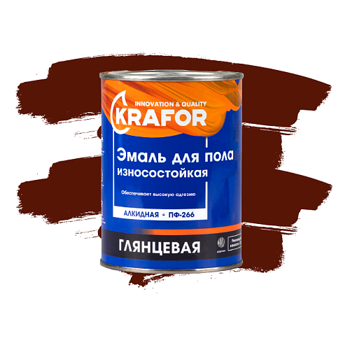 Эмаль ПФ-266 КРАСНО-КОРИЧНЕВАЯ 0,9кг "KRAFOR" (6)
