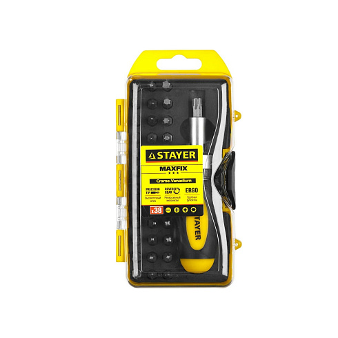 Отвертка реверсивная с насадками 38 предмет. Stayer Compact 38 (2557-Н38)