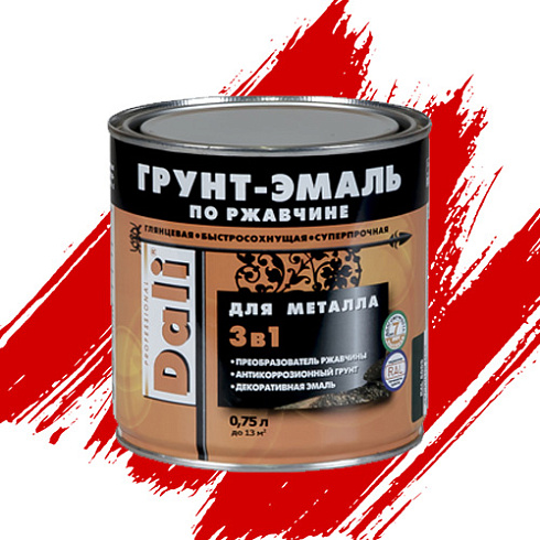 ГРУНТ-ЭМАЛЬ ПО РЖАВЧИНЕ "DALI" 3 в 1 гладкая красная 0,75 Л (6) Рогнеда